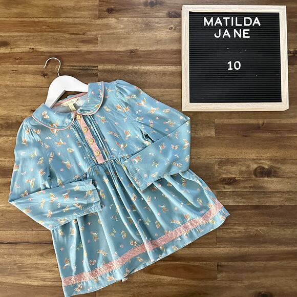Matilda Jane Choose Your Own Path Entomology Blue Long Sleeve Rayon Top 10 - Picture 1 of 9